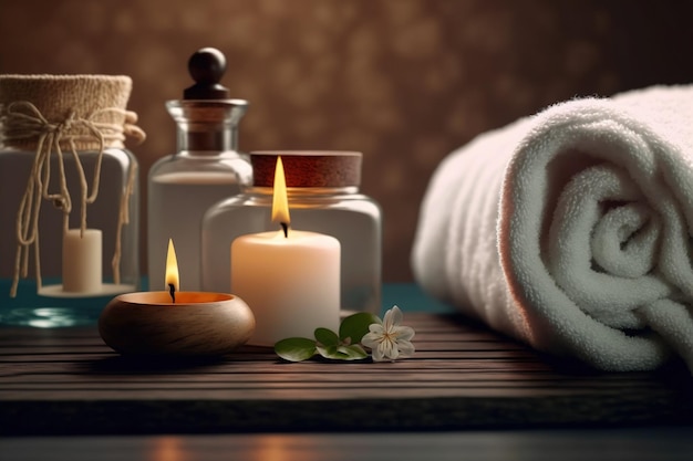 Ai generatieve afbeelding spa-accessoiresamenstelling in het wellnesscentrum van het spahotel