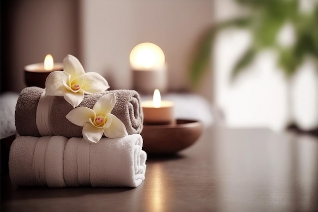 Foto ai generatieve afbeelding spa-accessoiresamenstelling in het wellnesscentrum van het spahotel