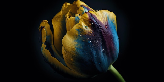 AI generatieve AI gegenereerd Blauwe en gele esthetiek mooie tulpenbloem in de kleur van Oekraïne Romantische liefdesvibe Grafische kunst