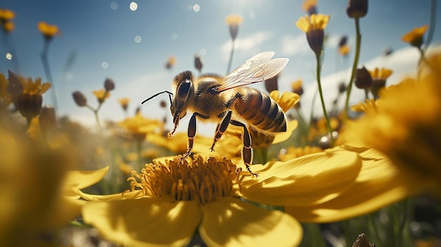 AI Generatieve doodstaartfoto van bijen die op zoek gaan naar bloemen