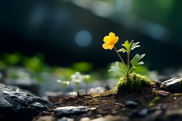 Ai generatieve gele bloem op de achtergrond van het bos