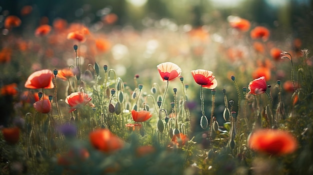 Ai generatieve Poppy bloemen veld