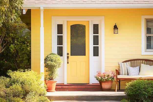 写真 ai generative a front entrance of a home with a yellow door