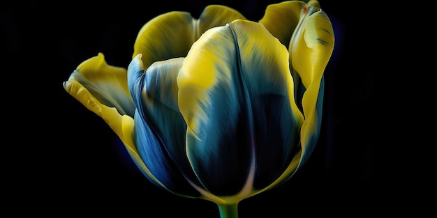 AI Generative AI Generated Blue and yellow aesthetics beautiful tulip flower in color of Ukraine Romantic love vibe Graphic Art