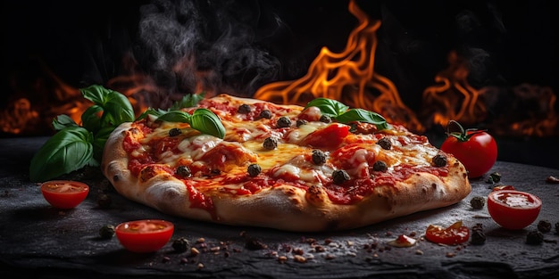 AI Generative AI Generated Fotorealistische illustratie van smakelijke Italiaanse pizza