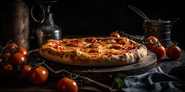 AI Generative AI Generated Fotorealistische illustratie van smakelijke Italiaanse pizza