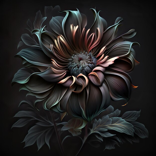 Ai Generative AI Generated Macro shot of dark moody botanical flower Can be used for graphic design or home decoration Graphic Art Illustration