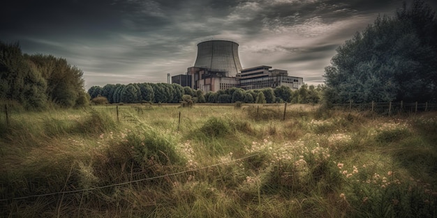Photo ai generative ai generated nuclear atomic power plant electric stration dark mood ecology