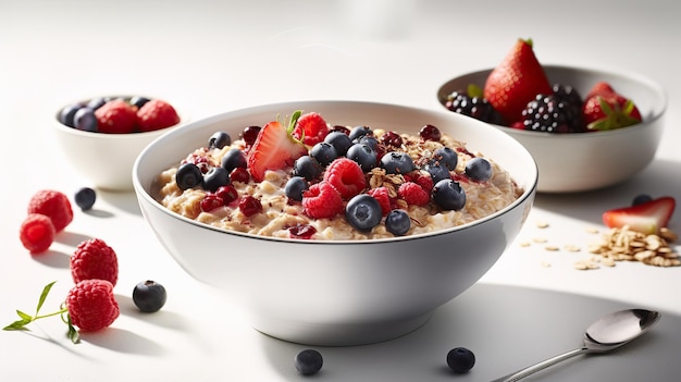 AI Generative AI Generated Фото овсяной каши на завтрак с ягодами Здоровая вегетарианская еда