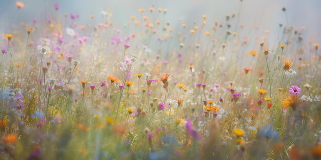 AI Generative AI Generated Wild flowers spring outdoor field Romantic nature