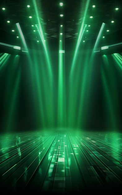 Ai generative Backdrop With Illumination Of green Spotlights For Flyers realistic image ultra hd