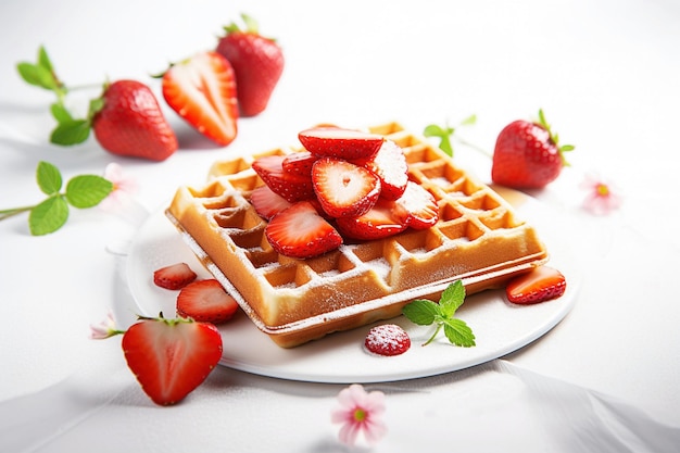 Ai generative Belgian waffles with strawberries