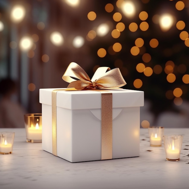 AI generative Blank gift box in white color on the table perfect to create mockup preview