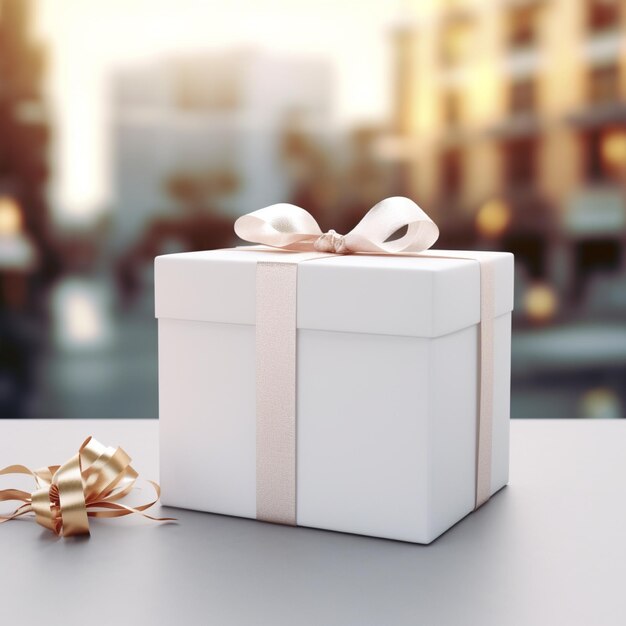 AI generative Blank gift box in white color on the table perfect to create mockup preview