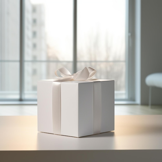 AI generative Blank gift box in white color on the table perfect to create mockup preview