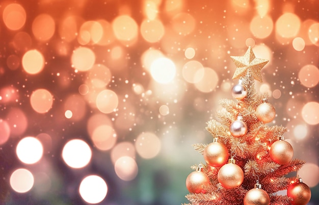 Ai generative Christmas tree background with gold blurred light