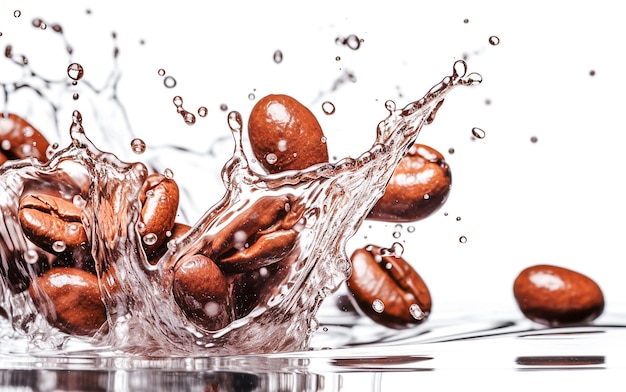 AI generative Coffee beans with splash on white