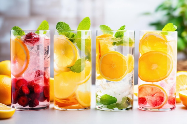 Ai generative Colorful summer drinks with fruits and berries