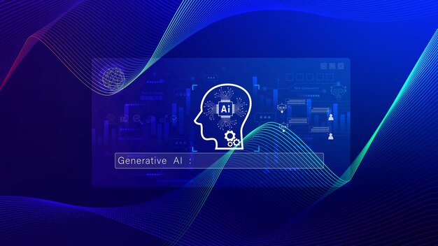 인공지능 (AI) - 기술을 이용한 생성 개념, 작업 도구를 위한 생성 AI, 기술을 이용한 AI와 대화, 스마트 로, AI, 인공 지능을 이용해 무언가를 생성한다.
