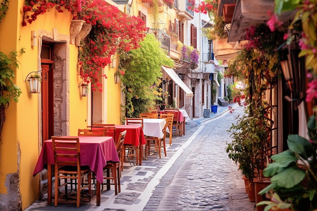 Ai generative Cozy pedestrian street in Greece