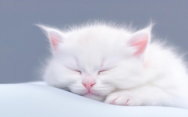 AI generative Cute little white kitten sleeping