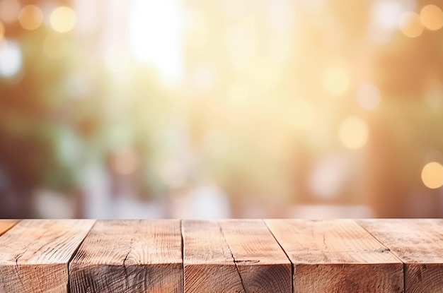 Photo ai generative empty picnic table with defocused lush foliage background