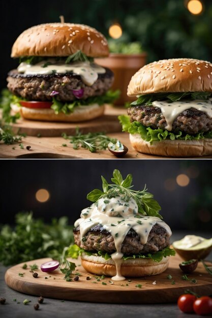 Photo ai generative fast food closeup shot of delicious beef burger