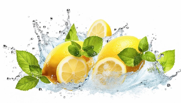 AI генерация свежих лимонов с брызгами воды