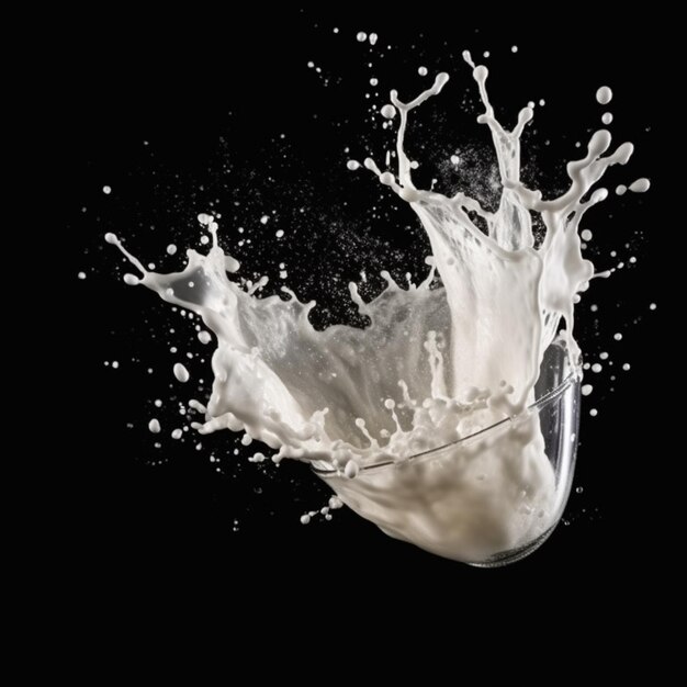 AI Generative fresh Milk splash on black background