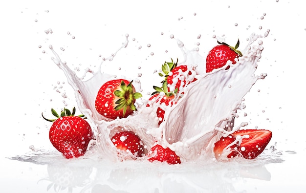 AI generative Fresh strawberries with milk splash