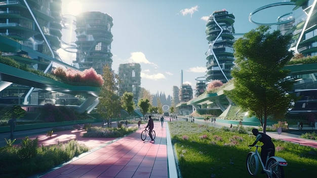 Photo ai generative futuristic sustainable town