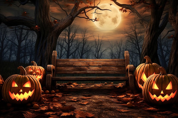 Ai generative Halloween background with creepy landscape of night sky