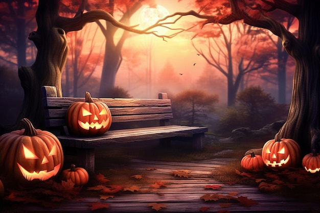 Ai generative Halloween background with creepy landscape of night sky