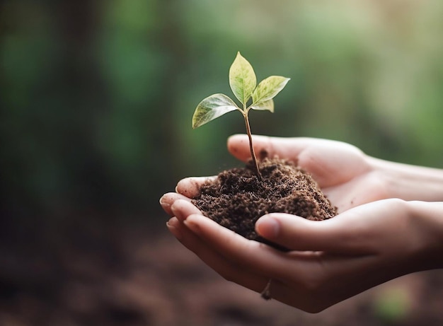 AI generative Hand holding young plant