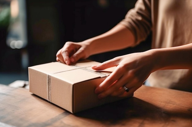 Ai generative Hands holding a cardboard box