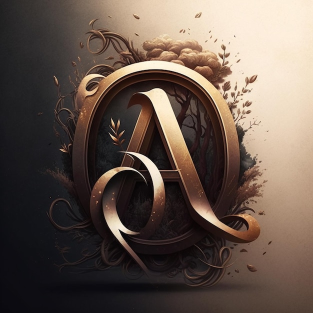 Ai generative illustration a gold letter a with a floral background