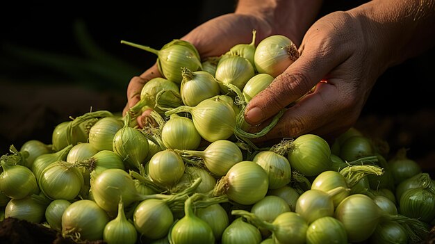 有機野菜の入った箱を持つ認識できない農家の手の AI 生成イラスト