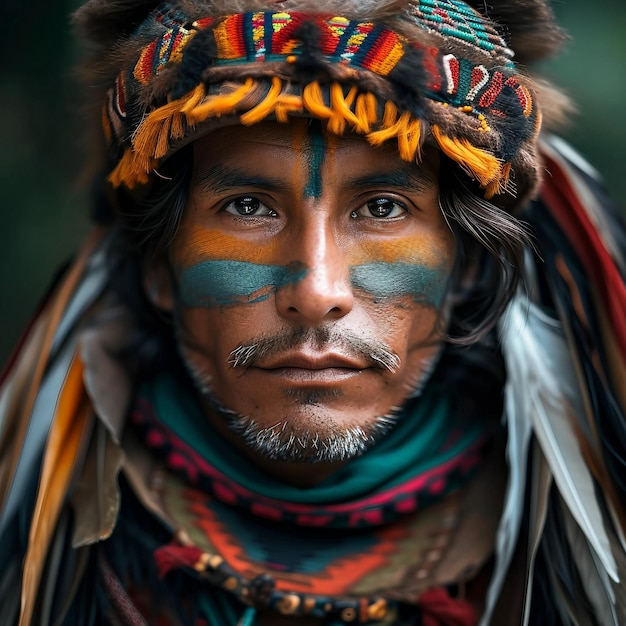 AI generative illustration of the worlds indigenous people with feather headdress