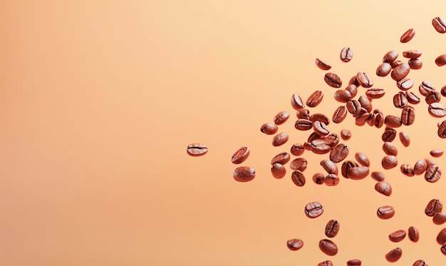 Ai generative image Coffee beans falling from top to bottom light brown background