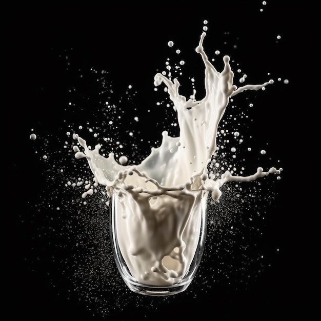 Foto ai generative milk splash su sfondo nero