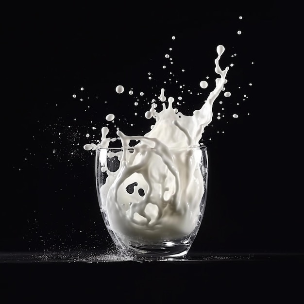 AI Generative Milk splash on black background