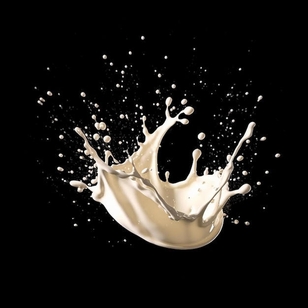 Foto ai generative milk splash su sfondo nero