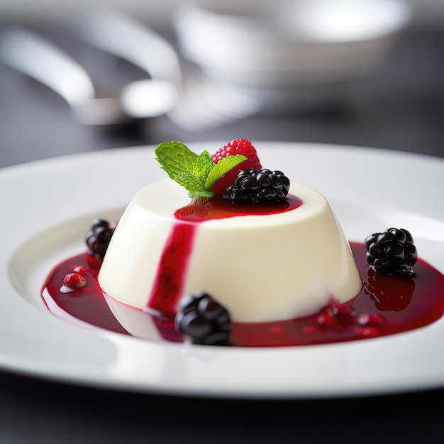 AI generative Panna cotta desserte with berry sauce