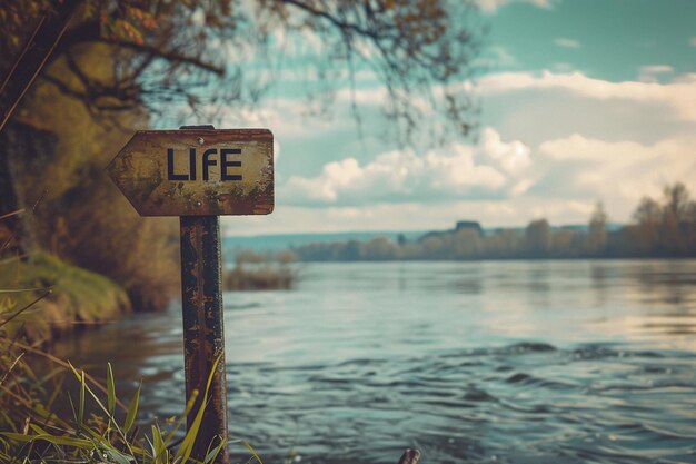 ai generative river with signboard word life