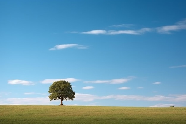 AI Generative A solitary tree standing tall in the middle under a clear blue sky