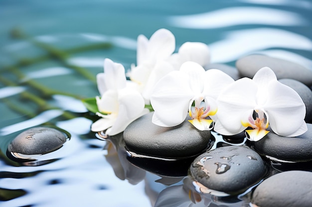 Ai generative Spa stones with white orchids