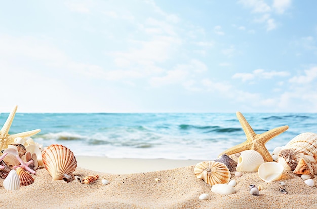 Premium Photo | Ai generative Summer beach with strafish and shells