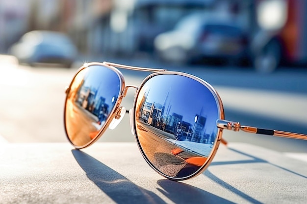 Ai generative Sunglasses are lying on the road