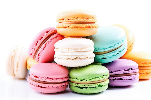 AI генерирует сладкие и красочные французские миндальные печенья на белом