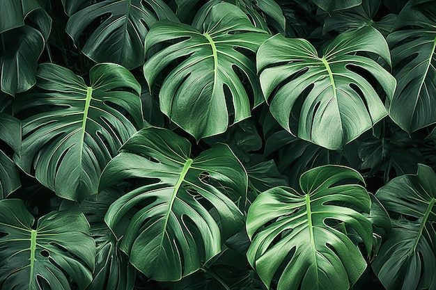 Ai generative Tropical soft green monstera leaves background